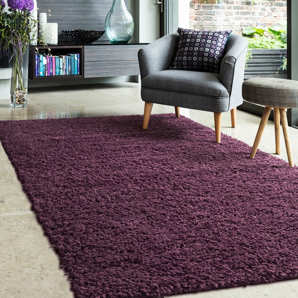 Jazz Shaggy Plain Modern Rugs in Plum Purple